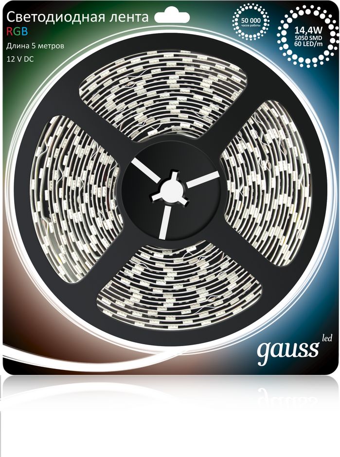 Лента LED 5050/60-SMD 72W 12V DC RGB IP20 (блистер 5м) GAUSS