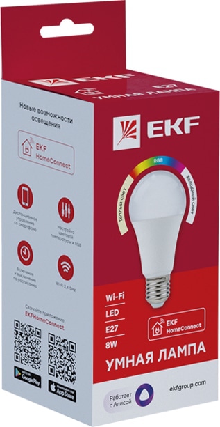 Умная лампа EKF Connect 8W WIFI RGBW E27