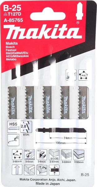 Пилки для лобзика № B25 5шт. Makita (A-85765) для неспецефической распиловки древесины, железа, цвет