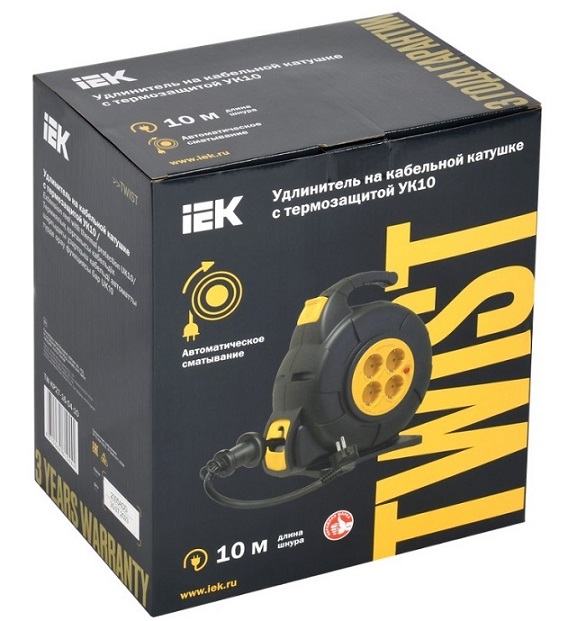 TWIST Катушка 4 места УК10 2P+PE/10м 3х1,5мм2 автосмотка IEK