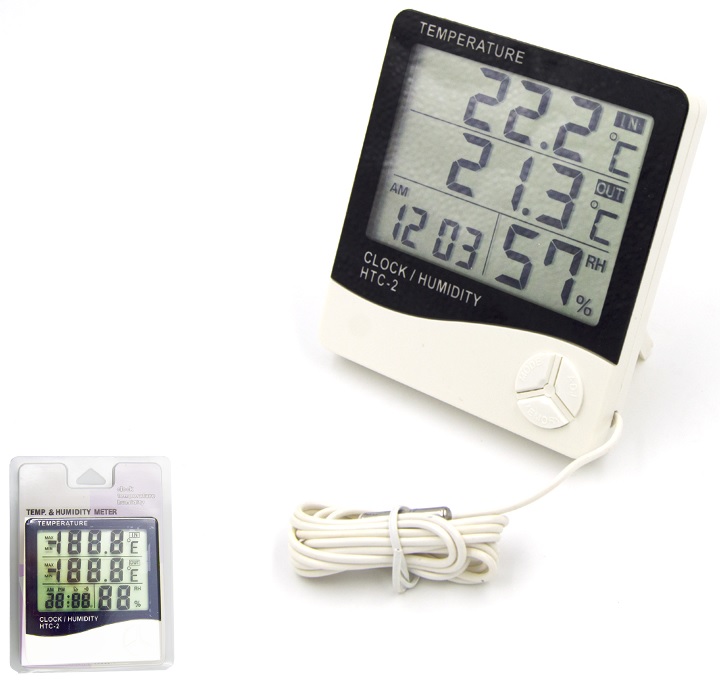 Электронный термометр гигрометр HTC-2 улица-дом часы будильник 10-50-100