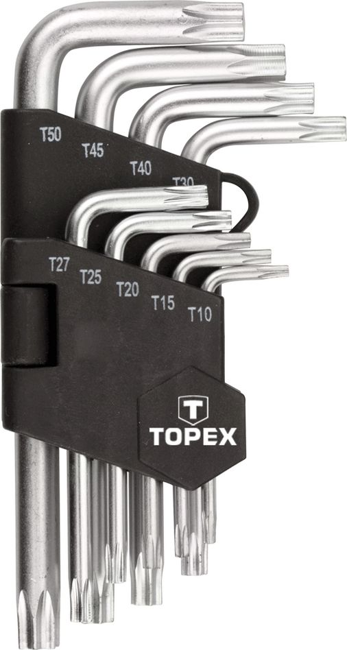 Ключи шестигранные torx с отверстием T10-T50 мм CrV, набор 9 шт. TOPEX
