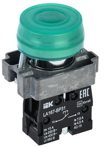 Кнопка управления LA167-BP31 d=22мм 1з зеленая IEK