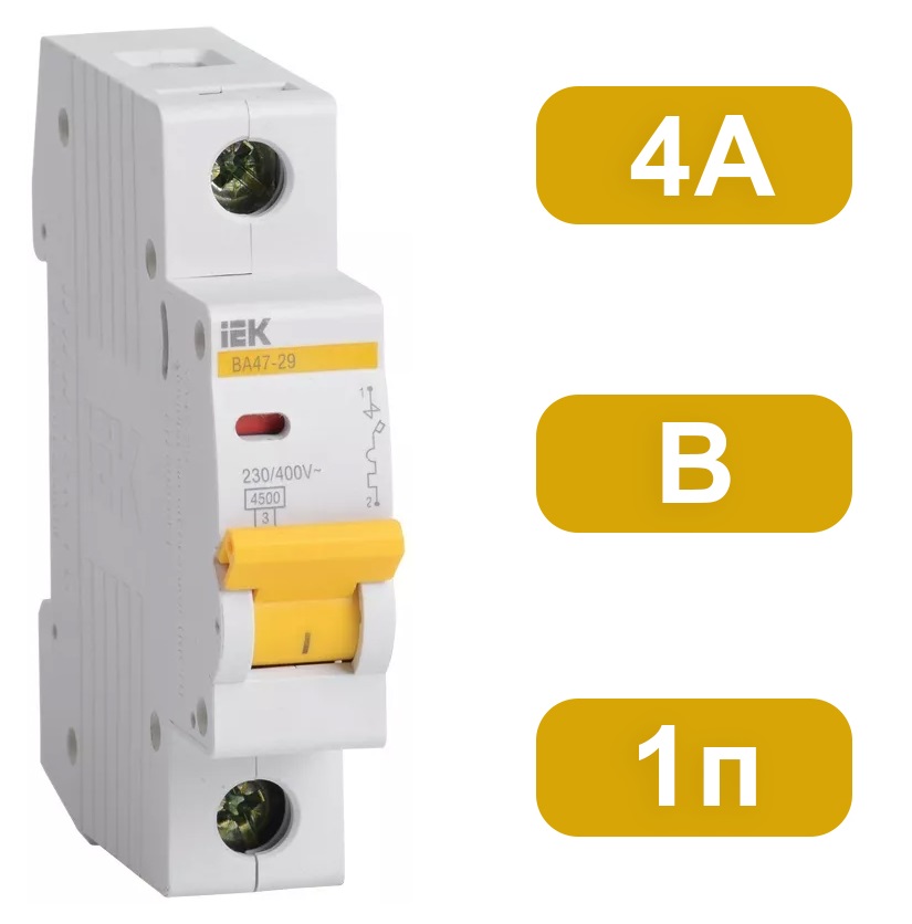 Автоматический выключатель ВА47-29 B4/1 4,5кА IEK