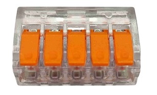 Клемма рычажковая 5 отверстий 0,2-4,0 32А SN-221415N (50шт) AWSPRODUCTS