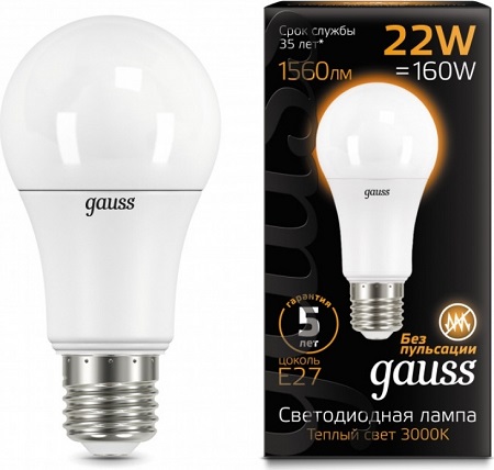 Лампа GAUSS LED A70 22W 220V E27 3000K 1560Lm