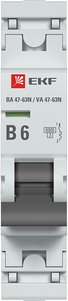 Автоматический выключатель 1P 6А (B) 6кА ВА 47-63N EKF PROxima