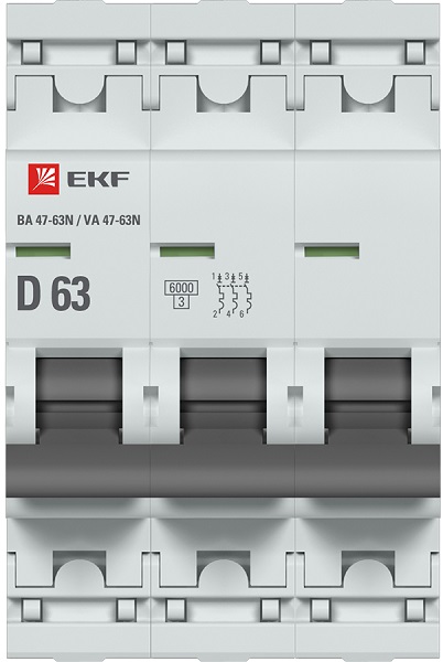 Автоматический выключатель 3P 63А (D) 6кА ВА 47-63N EKF PROxima