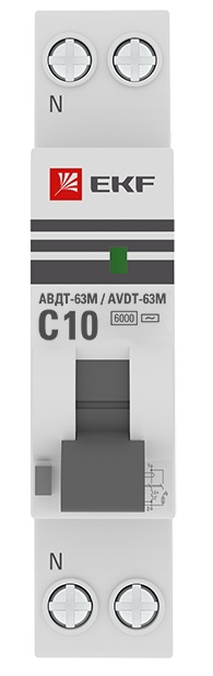 Дифференциальный автомат АВДТ-63М 10А/ 30мА (1мод., хар.C, электронный тип AС) 6кА EKF PROxima