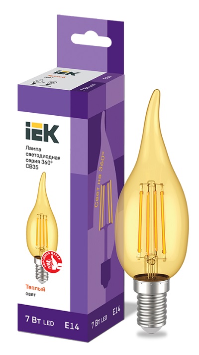 Лампа LED CВ35 E14 2700K 7Вт 840Lm на ветру золото IEK