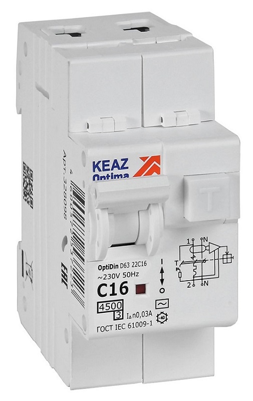 АВДТ32 OptiDin D63-22C16-AC-У3 С16/2 30мА, тип AC, 4.5кА КЭАЗ