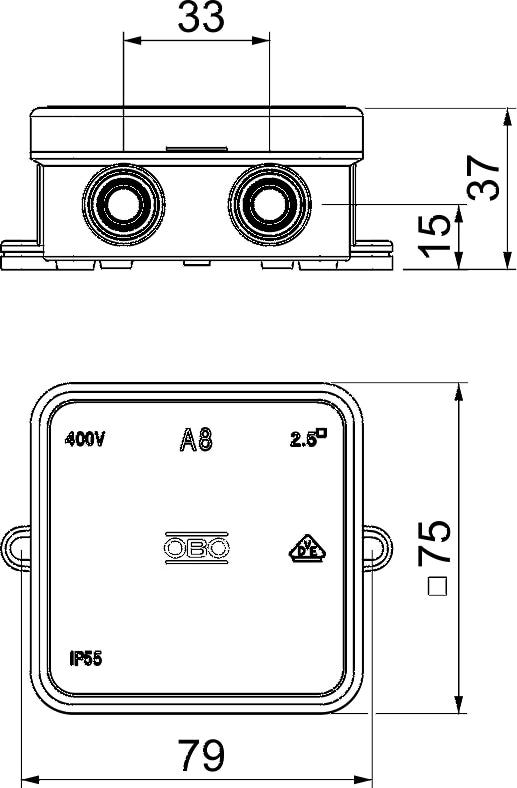 Коробка распред. о/п 75х75х36 IP55 СЕРАЯ А8 OBO Bettermann (10)