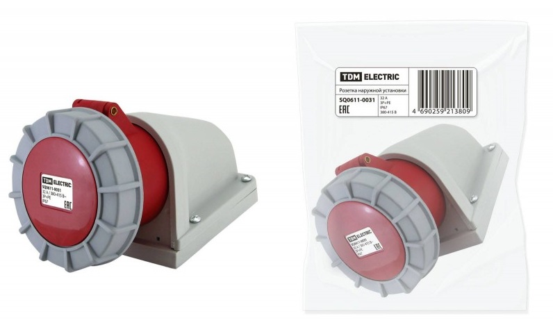 Розетка стационарная 32А 4п (3P+PE) 1241, IP67, 380В TDM
