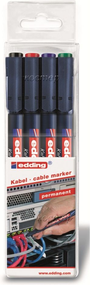 Набор маркеров для кабеля 0,3 мм, 4шт Е8407-4S син, черн, красн, зел перманентные,водостойкие чернил
