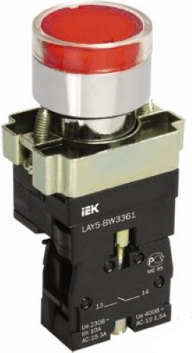Кнопка LAY5-BW3461 с подсв. красн. ЗАМЫКАЮЩИЙСЯ КОНТАКТ