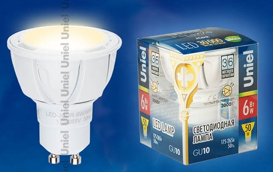 Лампа светодиодная LED-JCDR-6W/NW/GU10/FR/38D ALM01WH пластик