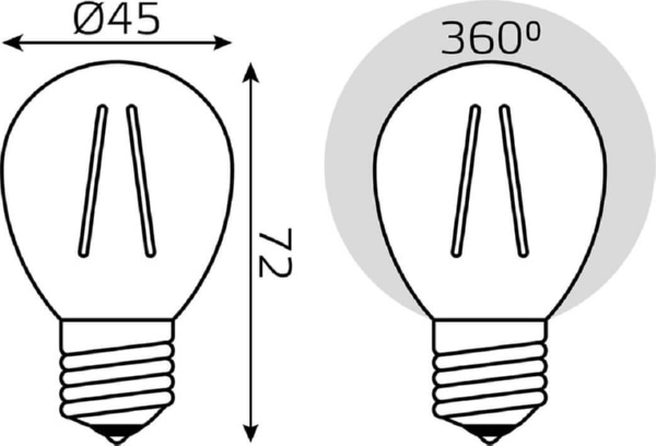 Лампа LED G45 E27 2700К 9Вт 680Лм Filament Gauss