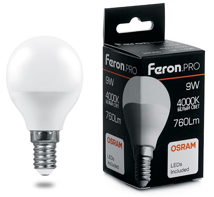 Лампа LED G45 E14 4000К 9Вт Feron