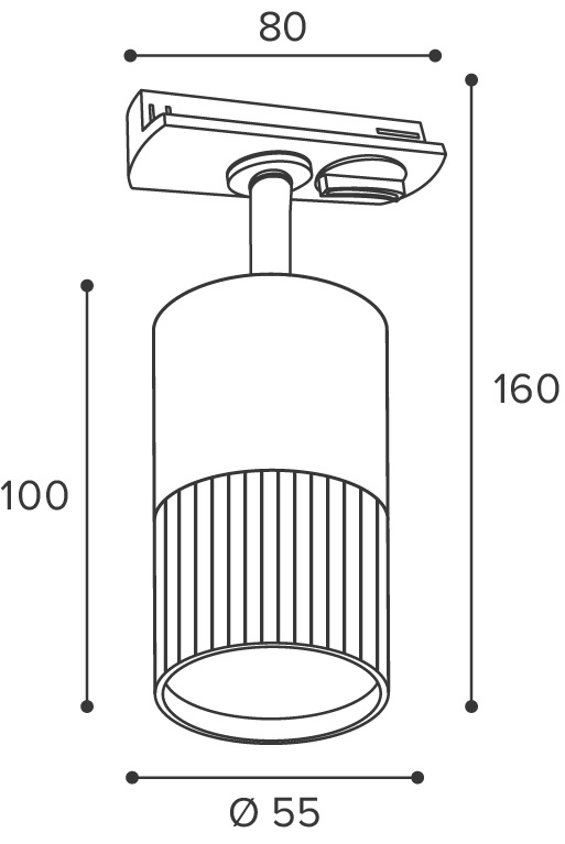 Светильник трековый под лампу GU10 Черный D55x100x160 WOLTA