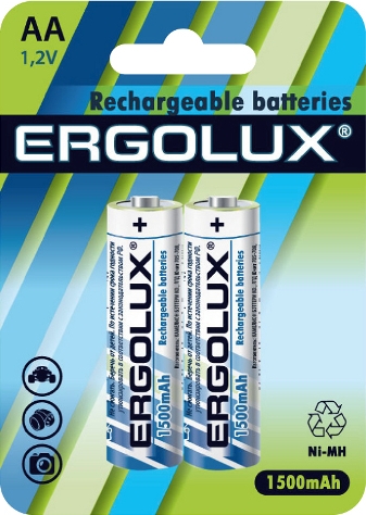 Аккумулятор Ergolux  AA-1500mAh Ni-Mh BL-2 (NHAA1500BL2, аккумулятор,1.2В)