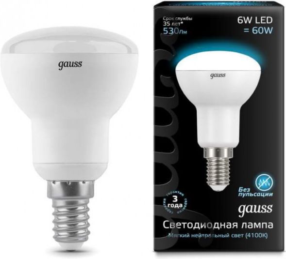Лампа Gauss LED R50 E14 6W 220V 4100K 530Lm