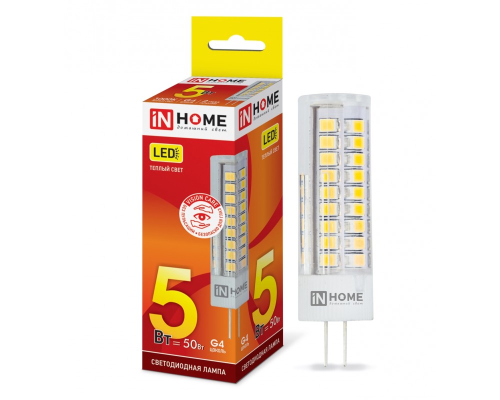 Лампа LED-JC-VC 5Вт 12В G4 3000К 450Лм IN HOME