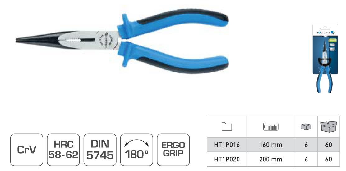 Пассатижи удлиненные с прямыми губками 160 мм HOEGERT