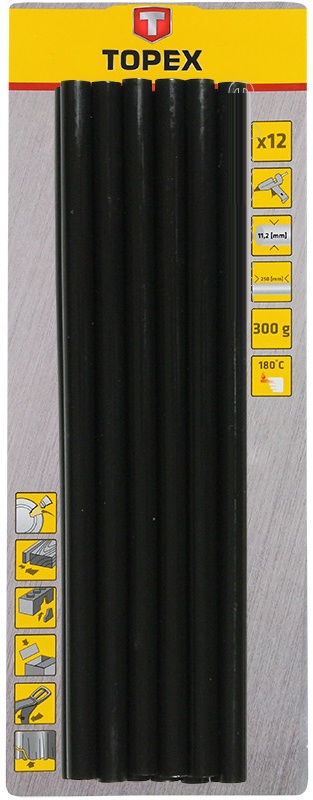 Стержни клеевые 11/250 мм, 12 шт., 300 г,черные TOPEX
