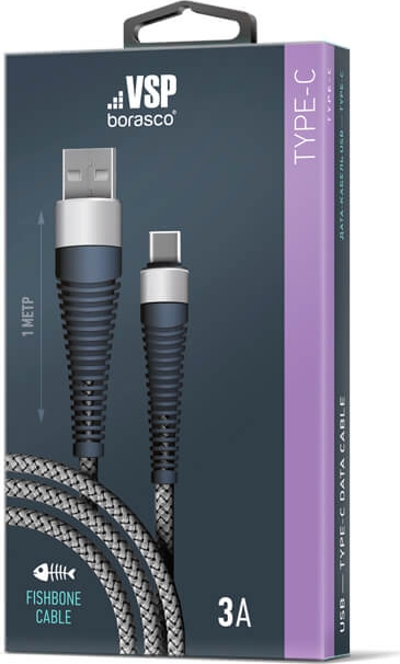 Дата-кабель Fishbone USB-Type-C; 3А;1м; space grey  Borasco