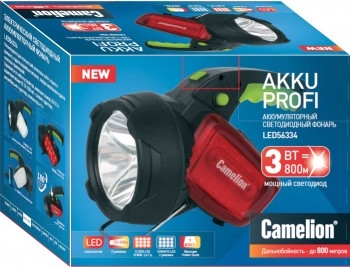 Фонарь Camelion LED56334 (фонарь аккум., карбон, 3W  CREE+12LED+12redLED, 5В 4А-ч, пластик, коробка)