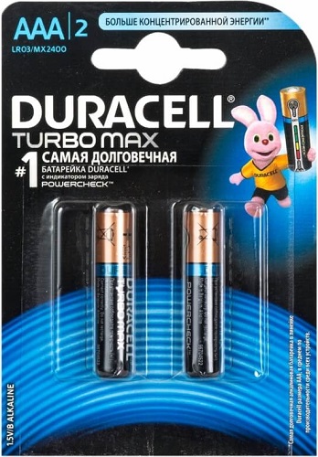 Элемент питания Duracell LR03, MN2400  Turbo  Max  BL-2 (батарейка,1.5В)