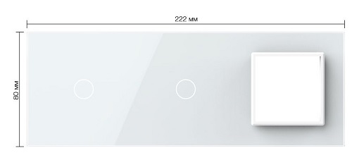 Панель для двух сенсорных выключателей и розетки Livolo, 2 клавиши (1+1), цвет белый, стекло
