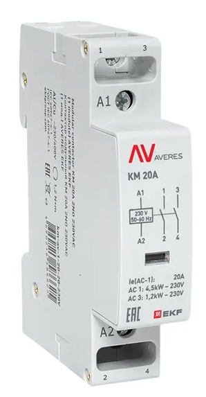 Контактор модульный КМ 20/20 (кат.230В AC, 2но, 20A AVERES) EKF