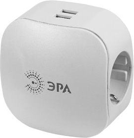 Разветвитель электрический ЭРА SP-3e-USB-2А на 3 розетки+2USB с заземлением, со шторками 16А, белый