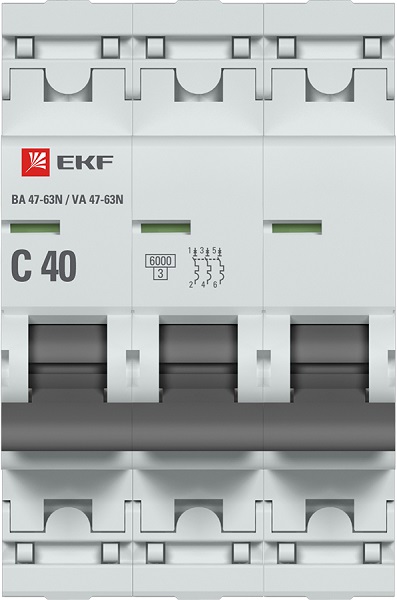 Автоматический выключатель 3P 40А (C) 6кА ВА 47-63N EKF PROxima