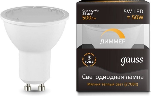 Лампа GAUSS LED DIMMER GU10 5W 220V 3000K 500Lm