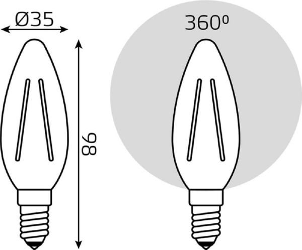 Лампа LED C35 E14 2700К 9Вт 680Лм Filament Gauss