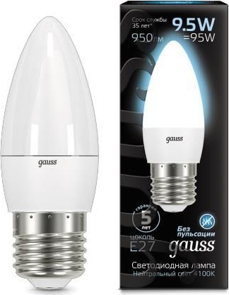 Лампа GAUSS LED Свеча 9,5W 220V E27 4100К 950Lm