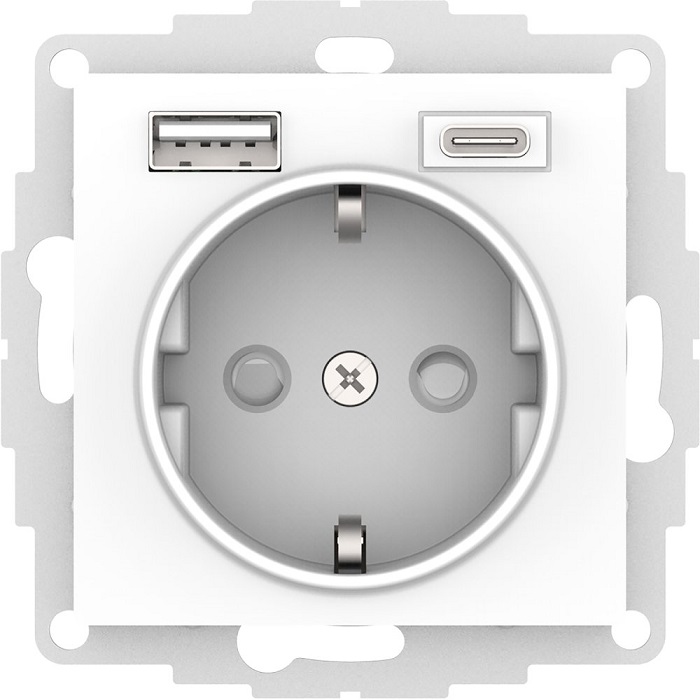 Розетка 16А с USB A+C (5В/2,4А/3 А, 2х5В/1,5А), мех (бел)