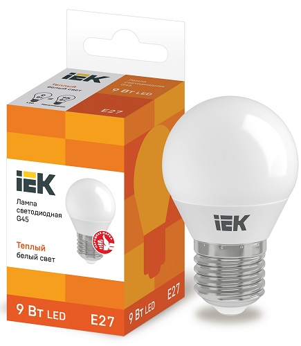 Распродажа_Лампа LED шар LED-G45 eco 9Вт 230В 3000К E27, IEK