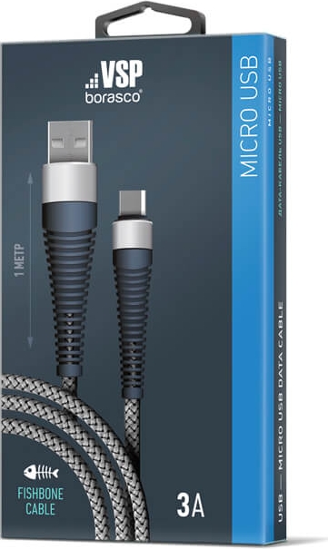 Дата-кабель Fishbone USB-micro USB; 3А;1м; space grey Borasco