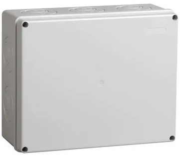 Коробка КМ41342 (серая) распаячная для о/п 240х195х90 мм IP55 (монт. плата, кабельные вводы 5шт) ИЭК