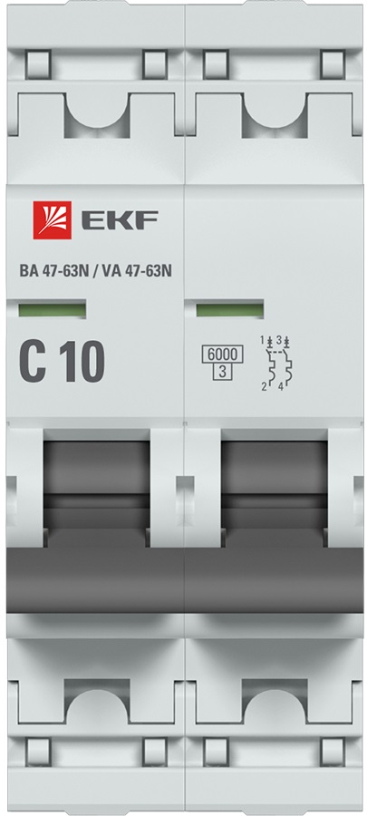 Автоматический выключатель 2P 10А (C) 6кА ВА 47-63N EKF PROxima