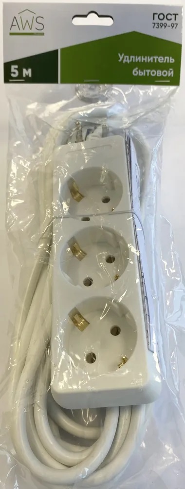 Удлинитель бытовой 3гн. 5м с/з ПВС 3x1mm2 AWS-G03-5 AWSPRODUCTS