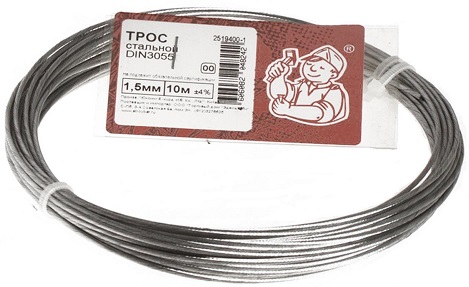 Трос 1,5 мм DIN3055 цинк (боб. 10м) (Стройбат), уп