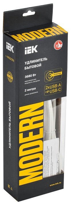 Удлинитель бытовой 3гн. 2м с/з с выкл. ПВС 3х1мм2 MODERN IEK