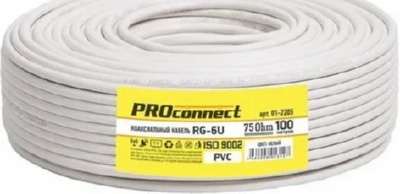 Кабель PROCONNECT RG6 телевизионный, (48%), 75 Ом, 100м., белый