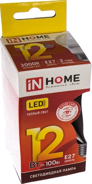 Лампа LED-A60-VC 12Вт 230В Е27 3000К 1080Лм IN HOME