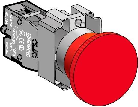 Кнопка MTB2-BCZ124 Гриб. без фикс.1нз, крас. ф40 мм, IP65 Meyertec