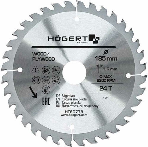 Диск пильный 185*30*24T Mn65 HOEGERT